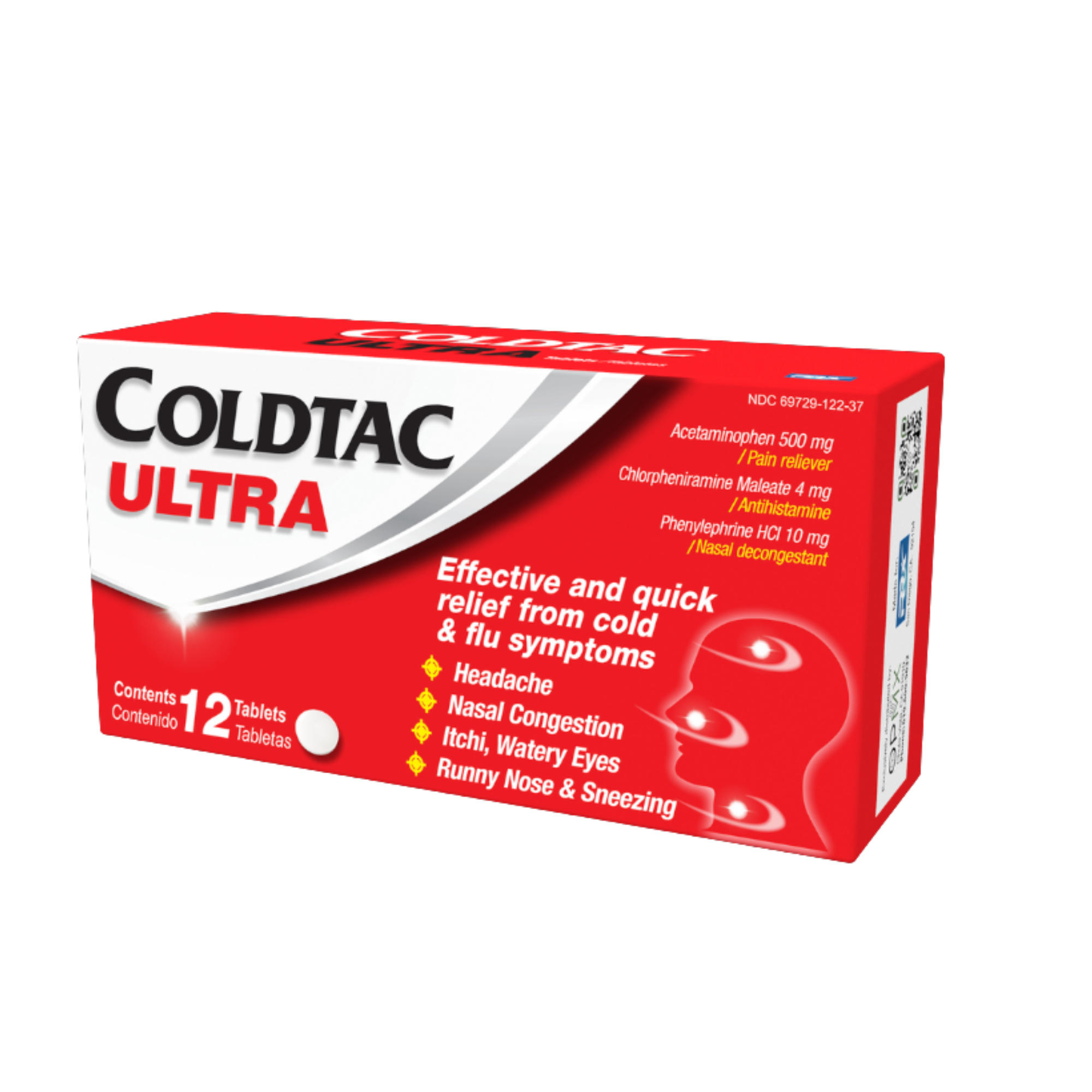 Coldtac Ultra para Resfriado y Gripe 12 Tabletas