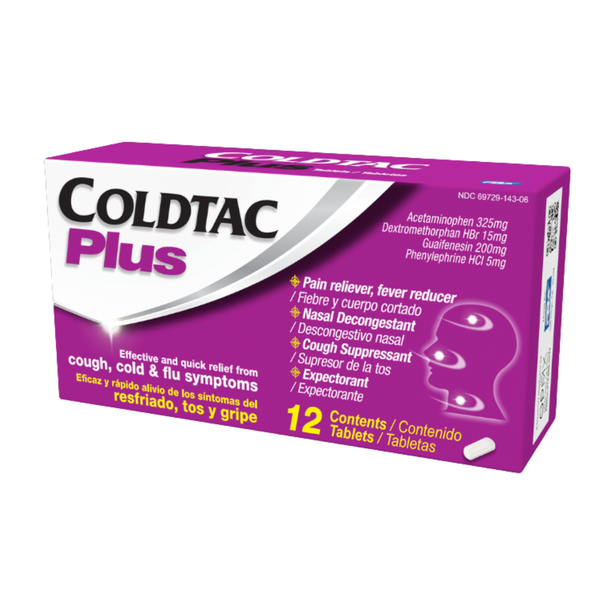 Coldtac Plus Resfriado, Tos y Gripe 12 Tabletas