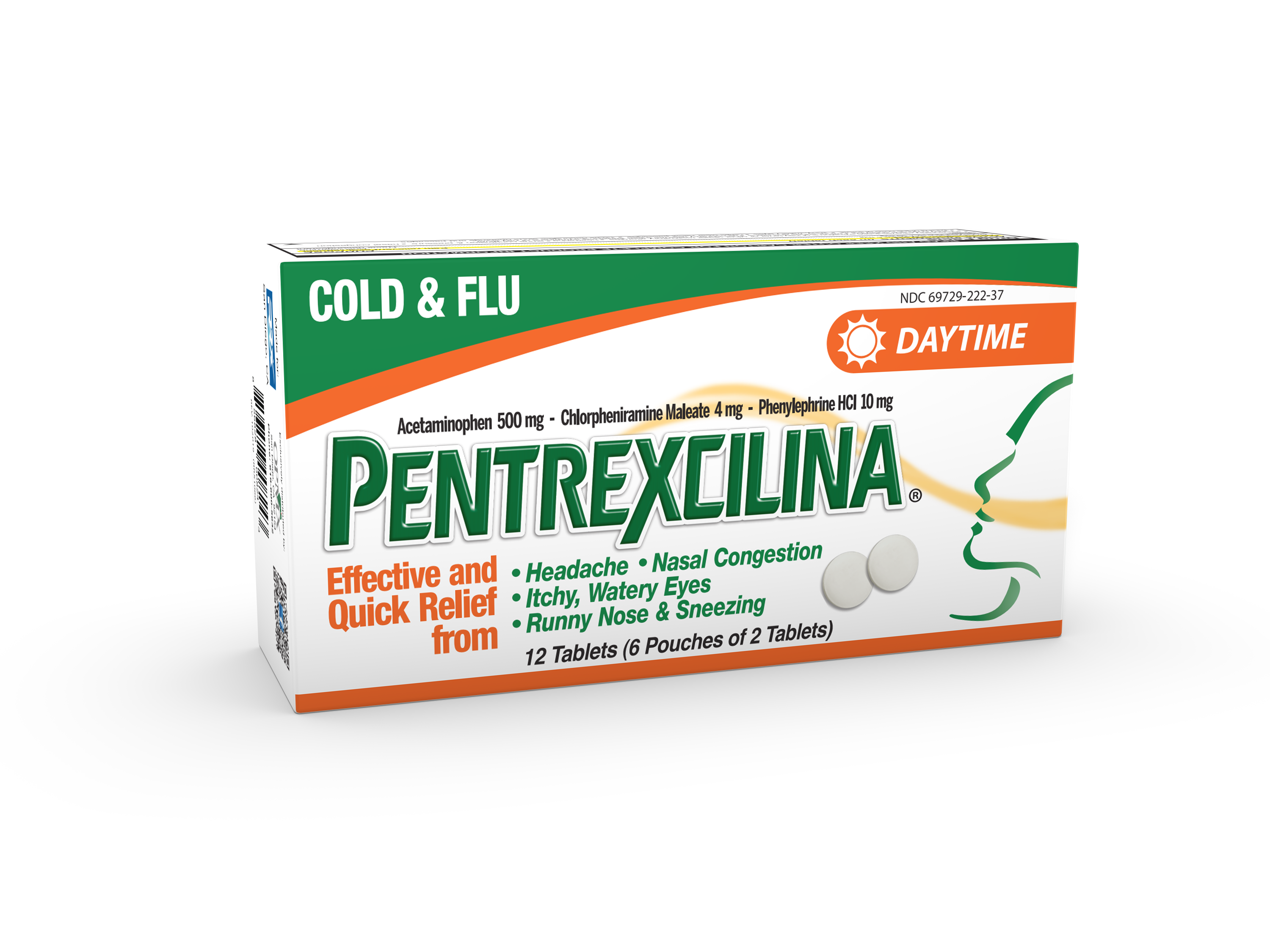 Pentrexcilina DayTime Relief Cold & Flu w/12 Tablets (6-2 pouches)